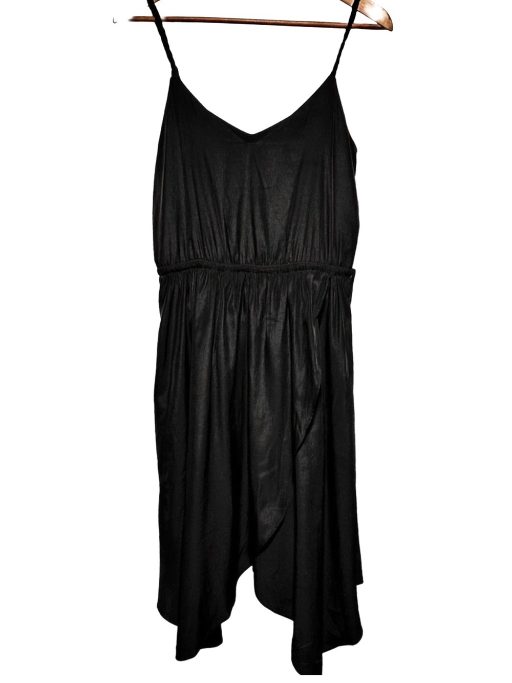GAP Black Slip Dress Asymmetrical Handkerchief Hem Braided Strap Midi Size 4
